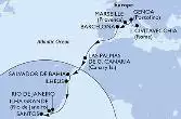 Civitavecchia,Genoa,Marseille,Barcelona,Las Palmas de G.Canaria,Salvador,Ilheus,Ilha Grande,Rio de Janeiro,Santos