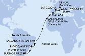 Genoa,Civitavecchia,Barcelona,Malaga,Las Palmas de G.Canaria,Salvador,Rio de Janeiro,Montevideo,Buenos Aires