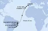 Lisbon,Funchal,Salvador,Ilheus,Rio de Janeiro,Santos