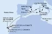 Barcelona,Ibiza,Cagliari,Civitavecchia,Las Palmas de G.Canaria,Arrecife de Lanzarote,Santa Cruz de Tenerife