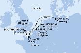 Southampton,Le Havre,Zeebrugge,Amsterdam,Hamburg,Southampton