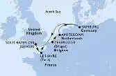 Southampton,Le Havre,Zeebrugge,Amsterdam,Hamburg,Southampton