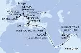 Abu Dhabi,Sir Bani Yas,Muscat,Safaga,Suez Canal South,Suez Canal North,Valletta,Naples,Civitavecchia,Genoa,Marseille,Barcelona