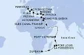 Marseille,Olbia,Civitavecchia,Messina,Rhodes,Limassol,Alexandria,Suez Canal North,Suez Canal South,Sharm El-Sheikh,Safaga,Port Victoria,Port Louis,La Possession,Durban