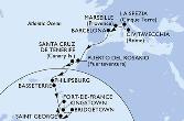 Civitavecchia,La Spezia,Marseille,Barcelona,Puerto del Rosario,Santa Cruz de Tenerife,Philipsburg,Basseterre,Kingstown,Bridgetown,Saint George,Fort de France