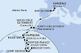Marseille,Barcelona,Puerto del Rosario,Santa Cruz de Tenerife,Philipsburg,Basseterre,Kingstown,Bridgetown,Saint George,Fort de France,Pointe-a-Pitre