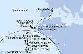 Barcelona,Puerto del Rosario,Santa Cruz de Tenerife,Philipsburg,Basseterre,Kingstown,Bridgetown,Saint George,Fort de France,Pointe-a-Pitre