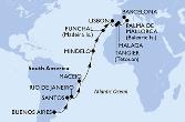 Buenos Aires,Santos,Rio de Janeiro,Maceio,Mindelo,Funchal,Lisbon,Tangier,Malaga,Palma de Mallorca,Barcelona