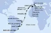 Buenos Aires,Santos,Rio de Janeiro,Maceio,Mindelo,Funchal,Lisbon,Tangier,Malaga,Palma de Mallorca,Barcelona