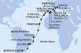 Buenos Aires,Santos,Rio de Janeiro,Maceio,Mindelo,Funchal,Lisbon,Tangier,Malaga,Palma de Mallorca,Barcelona,Marseille,Genoa
