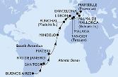 Buenos Aires,Santos,Rio de Janeiro,Maceio,Mindelo,Funchal,Lisbon,Tangier,Malaga,Palma de Mallorca,Barcelona,Marseille