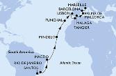 Santos,Rio de Janeiro,Maceio,Mindelo,Funchal,Lisbon,Tangier,Malaga,Palma de Mallorca,Barcelona,Marseille