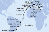 Buenos Aires,Santos,Rio de Janeiro,Maceio,Mindelo,Funchal,Lisbon,Tangier,Malaga,Palma de Mallorca,Barcelona,Marseille,Genoa,Naples