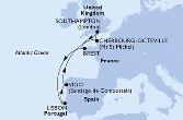 Southampton,Brest,Lisbon,Vigo,Cherbourg,Southampton