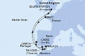 Southampton,Brest,Lisbon,Tangier,Malaga,Cadiz,Southampton