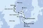 Copenhagen,Warnemunde,Haugesund,Bergen,Kristiansand,Oslo,Copenhagen
